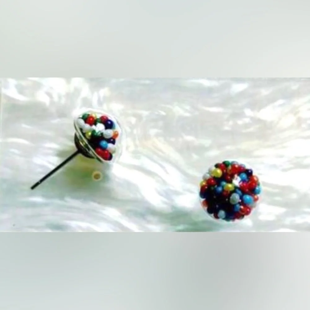 Cupcake Sprinkles- Rainbow Free-Float Clear Cage Clear Balls Kawaii Dessert Stud